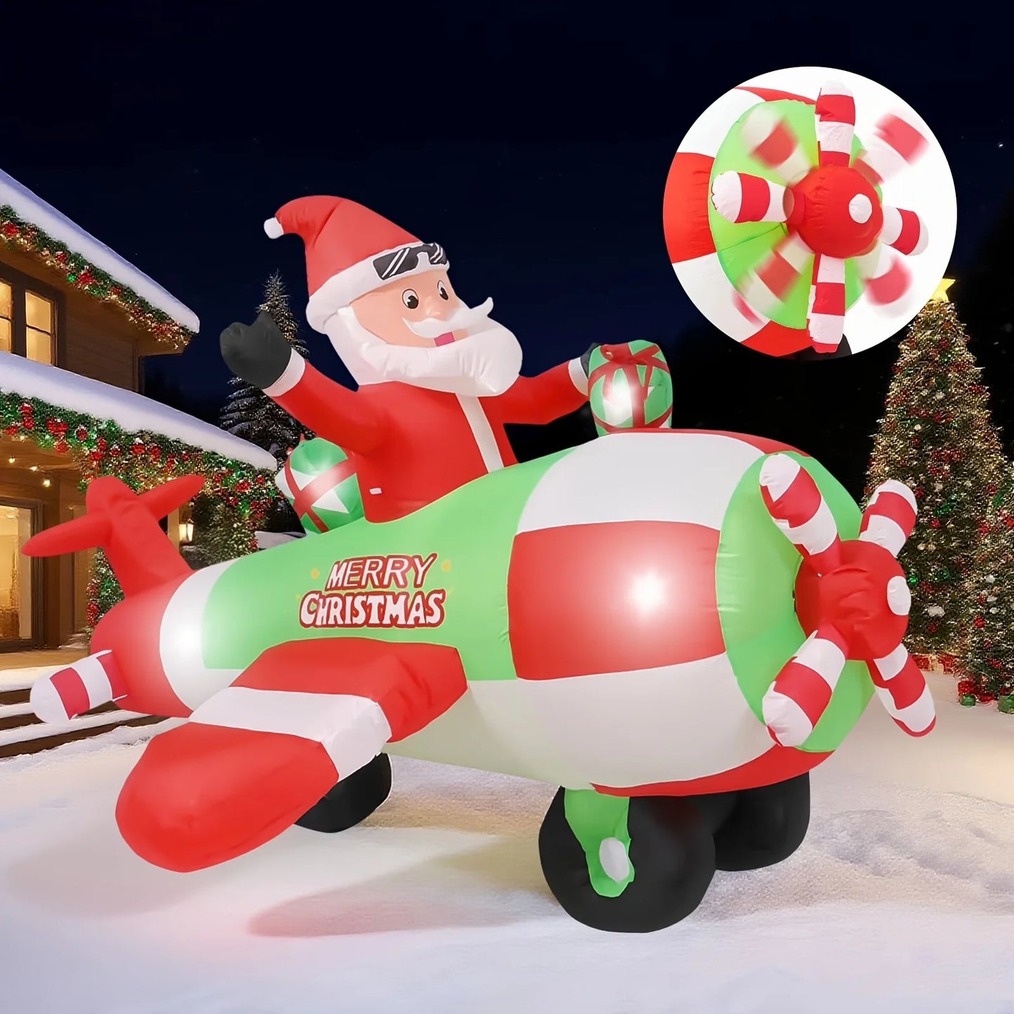 9FT Inflatable Decoration With Built-in LED Lights | Santa Pilot | Outdoor Christmas Lawn Decor,