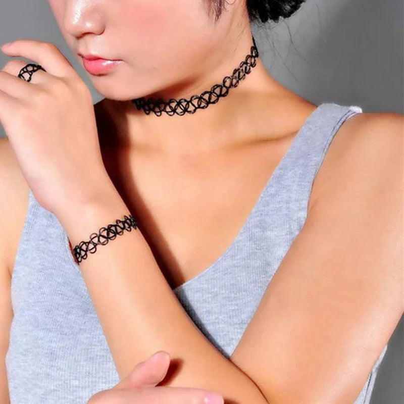 2PC/Lot Summer Style Girls Elastic Vintage Stretch Tattoo Choker Necklace Women