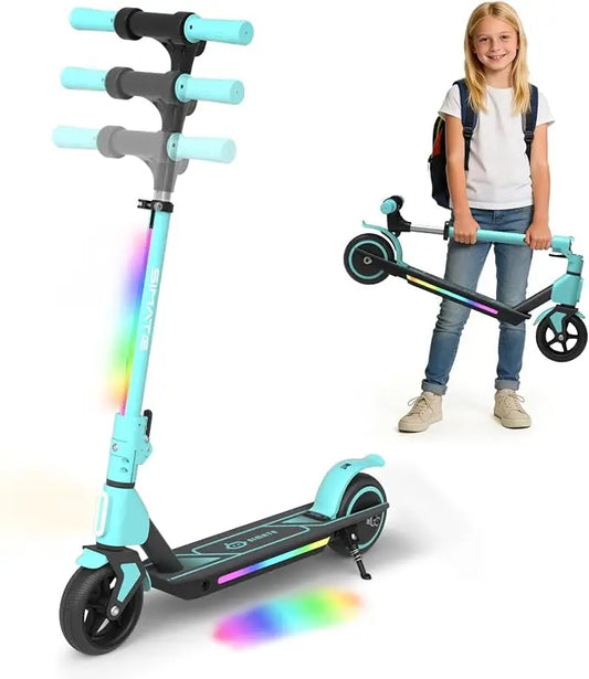 Electric Scooter for Kids Age 6-14,  3 Adjustable Height with LED Display, Front Light & Deck Lights, Lightweight Foldable Scooter with Dual Brake System