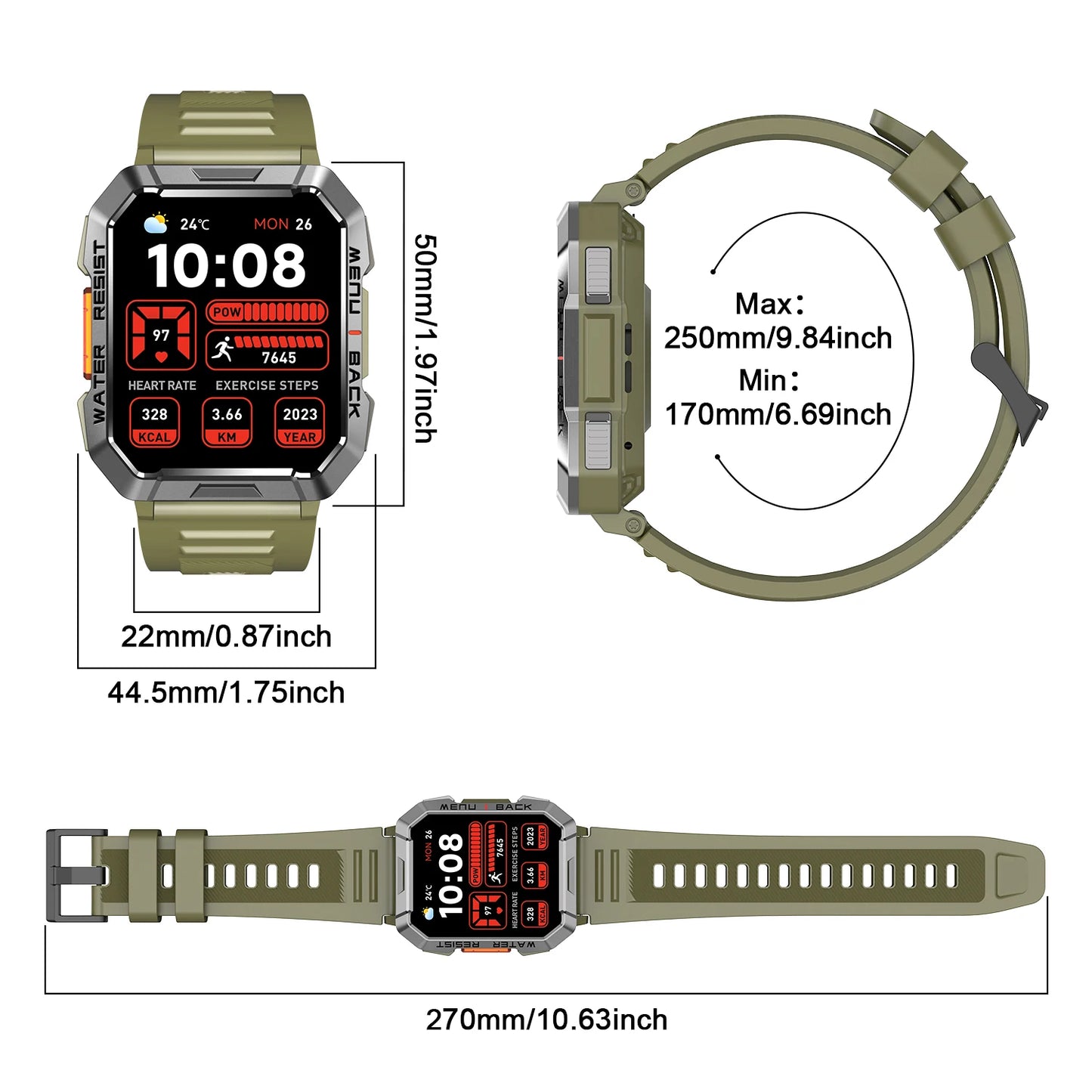 Waterproof Smart Watch 2.01'' HD Display 900mAh Large Battery Smartwatch with Emergency Lighting for Women Men