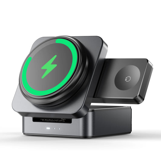 3-in-1 Wireless Charger Foldable, Qi2 Certified 15W Fast Charger, Portable Travel Charging Stand Dock for iPhone 17/16/15