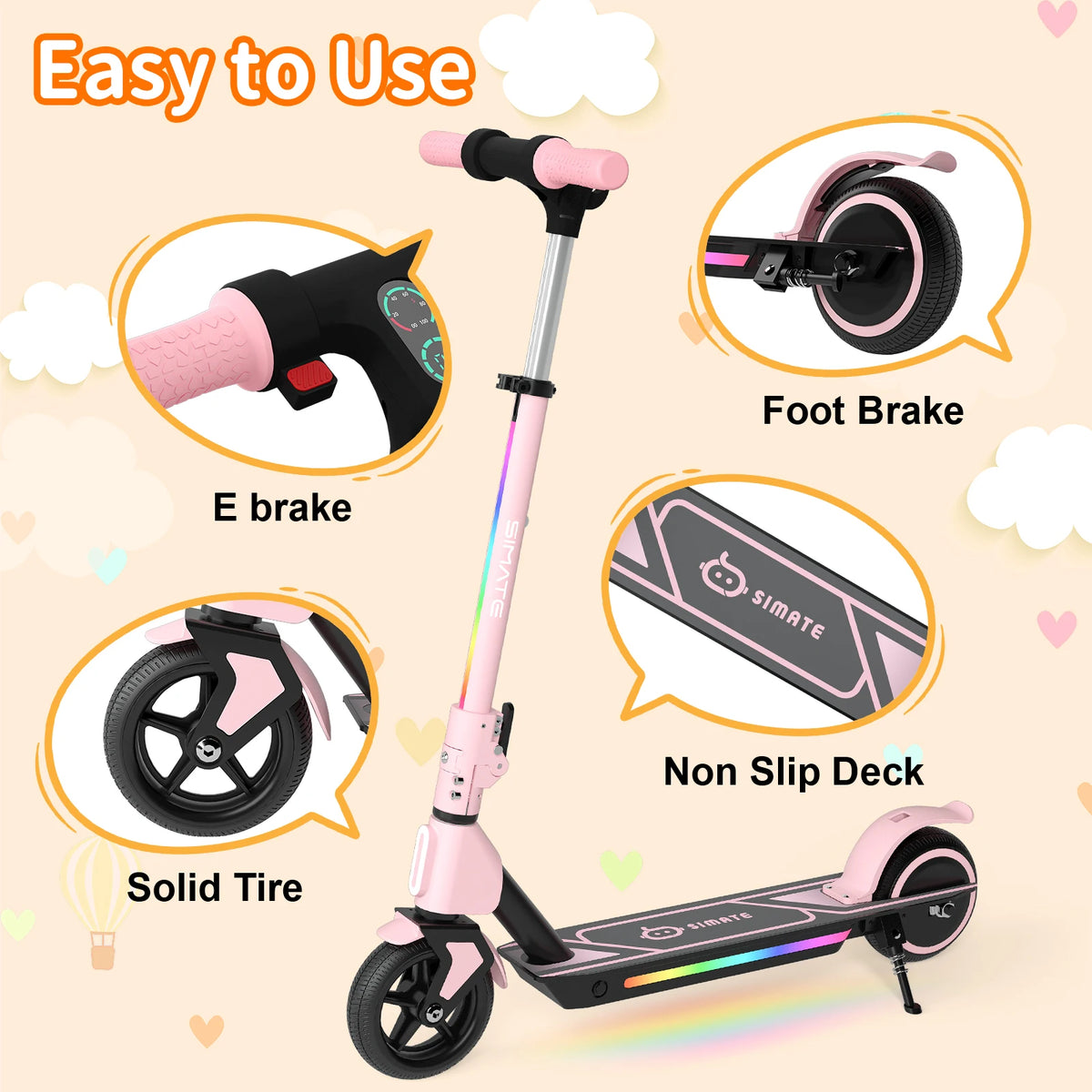 Electric Scooter for Kids Age 6-14,  3 Adjustable Height with LED Display, Front Light & Deck Lights, Lightweight Foldable Scooter with Dual Brake System