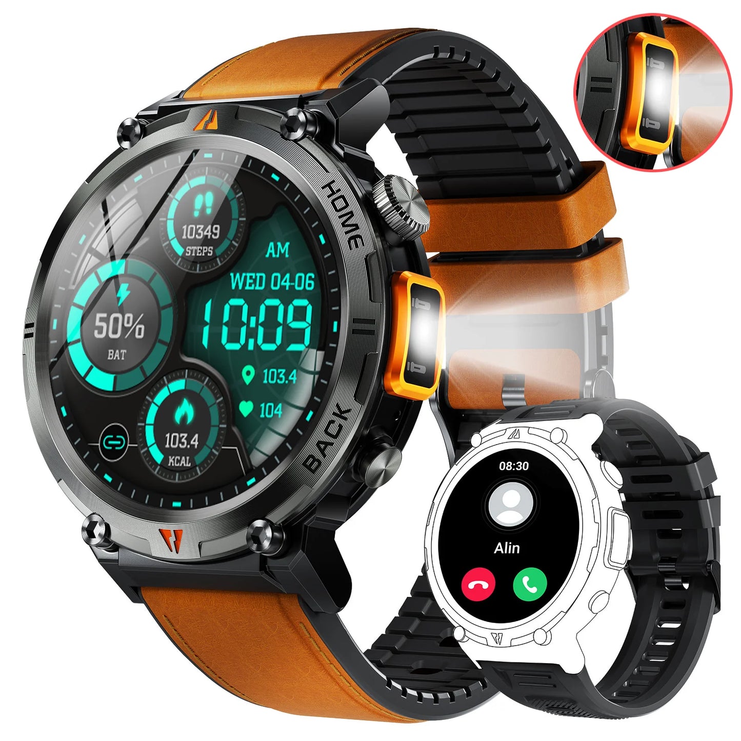 New Bluetooth Call smartwatch for men Full Touch Screen With Health Monitor heart rate Flashlight Smart watch