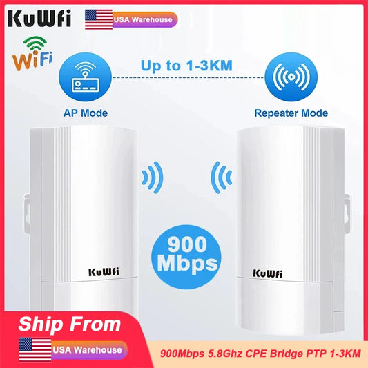 KuWFi 5.8G Outdoor CPE Bridge 900Mbps Wireless WiFi Router AP Repeater Mode PTP Long Range