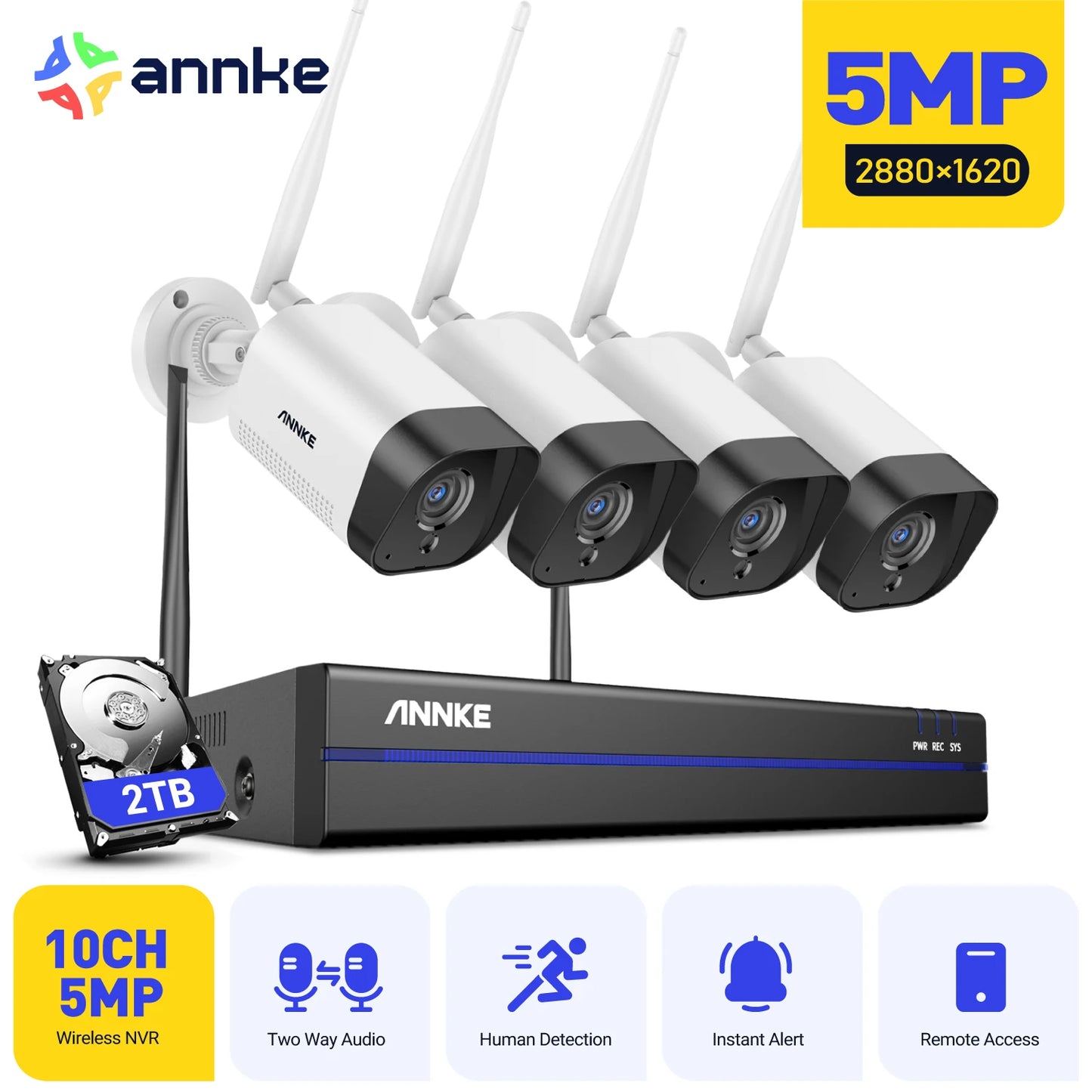 5MP Outdoor Wifi Surveillance Camera System Two Way Audio Motion Detection Night Vision Wireless Video