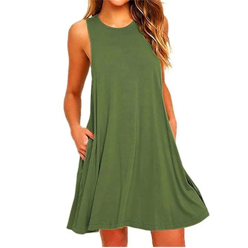 Women's Dress Summer Casual T Shirt Dresses Beach Cover up Plain Pleated
