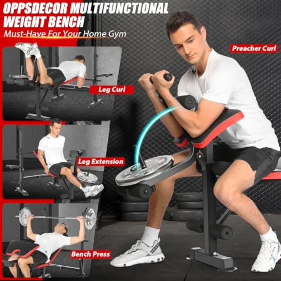 6 in 1 Adjustable Weight Bench with Leg Extension and Leg Curl for Home Gym Strength